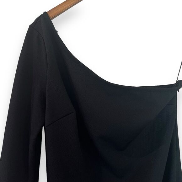 NEW Trina Turk Kadinsky One Shoulder Bell Sleeve Mini Dress in Black Size 6 $198 - Picture 5 of 10